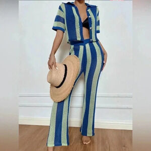 SHEIN Two Tone Hollow Out Cover Up Set